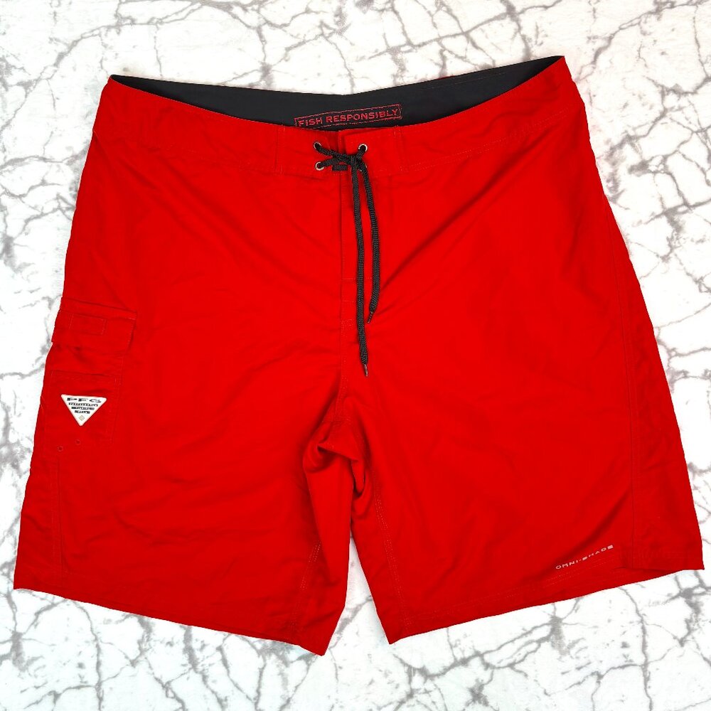 COLUMBIA Fishing Board Shorts Men's 42W Swim Burnt Orange Omnishade Protect